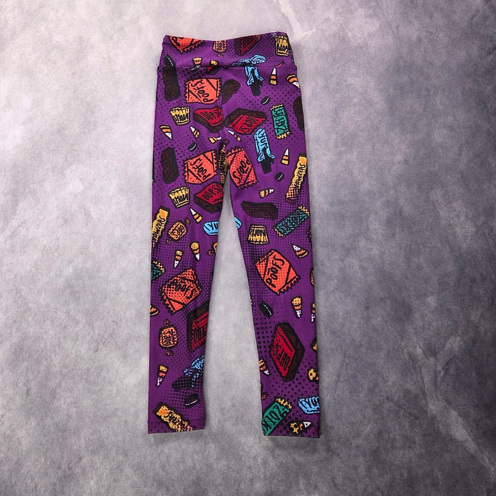 LuLaRoe Leggings Kids S/M Purple Halloween Candy Print Holiday Fun New Soft Cozy